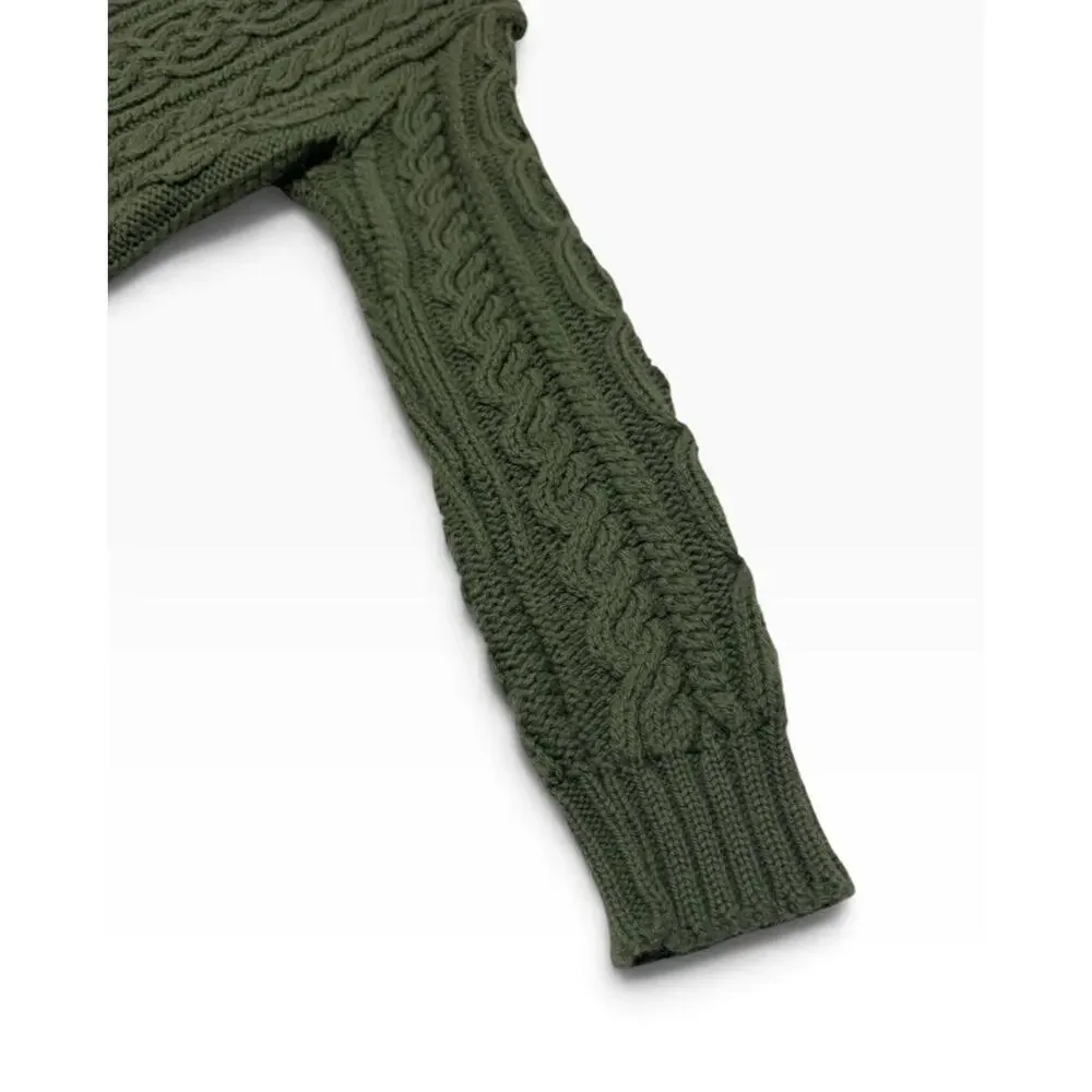 Paul James Women's M Green Wool Cable Knit Turtleneck Chunky Sweater Fisherman